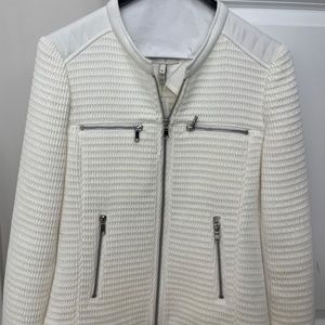 Joie White Waffle Knit Moto Jacket with zippers brand new